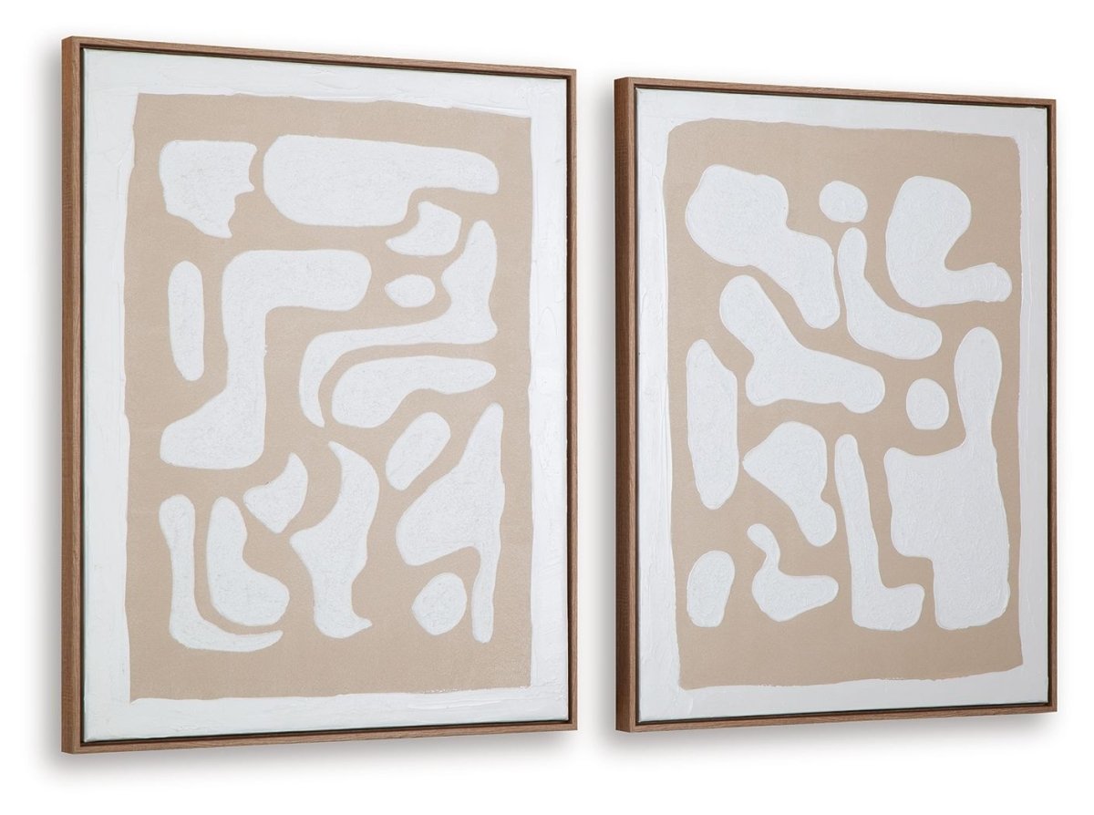 Waldett - Beige / White - Wall Art Set (Set of 2) Canvas Art Sets by Signature Design by Ashley® - Walls Furniture & Mattress