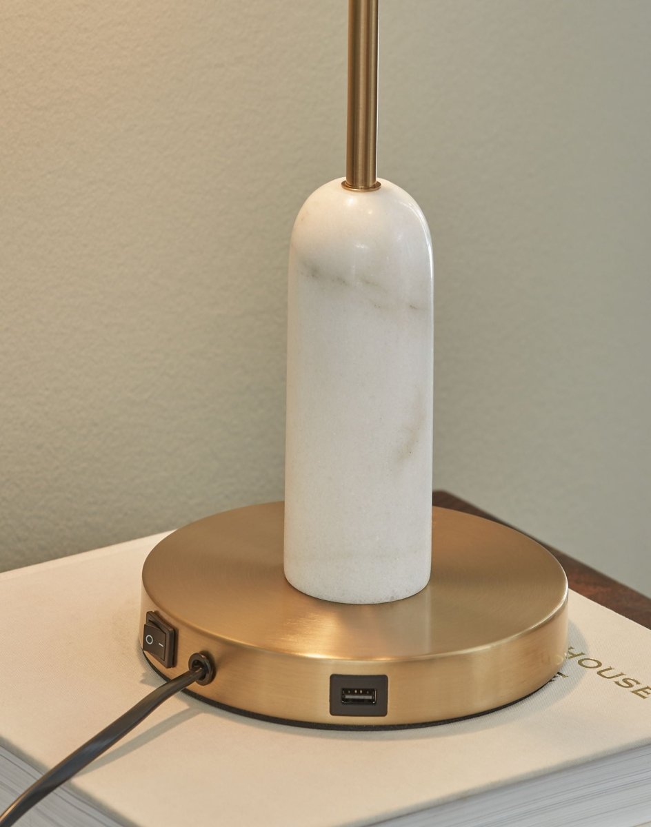 Rowleigh - Marble Desk Lamp - Gold Finish / White Table Lamps by Signature Design by Ashley® - Walls Furniture & Mattress