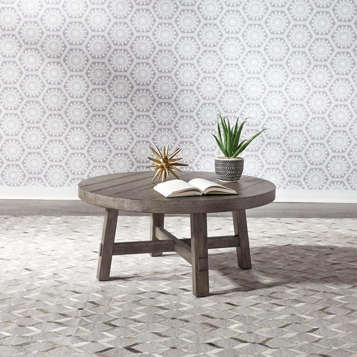 Modern Farmhouse - Splay Leg Round Cocktail Table Cocktail Tables by Liberty Furniture - Walls Furniture & Mattress