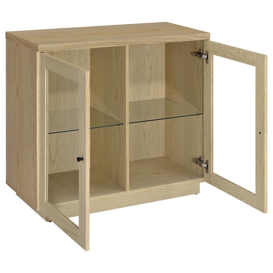 Tilbury - 2 - Door Glass Front Accent Display Cabinet - Light Oak Display Cabinets by Coaster Fine Furniture - Walls Furniture & Mattress