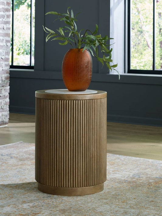 Camdill - Round End Table - Light Brown / White End Tables by Signature Design by Ashley® - Walls Furniture & Mattress