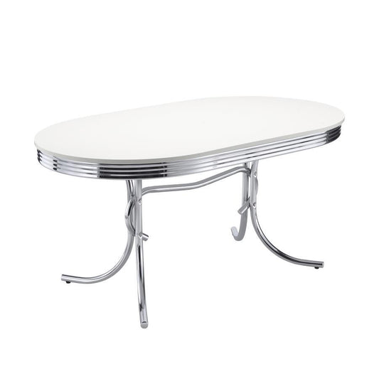 Retro - Oval Wood Top Dining Table - White And Chrome Dining Tables by CoasterEveryday - Walls Furniture & Mattress