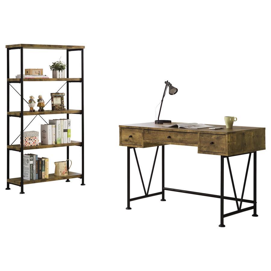 Analiese - 2 Piece Computer Desk Bookcase Set - Rustic Nutmeg 2 Piece Home Office Sets by CoasterEveryday - Walls Furniture & Mattress