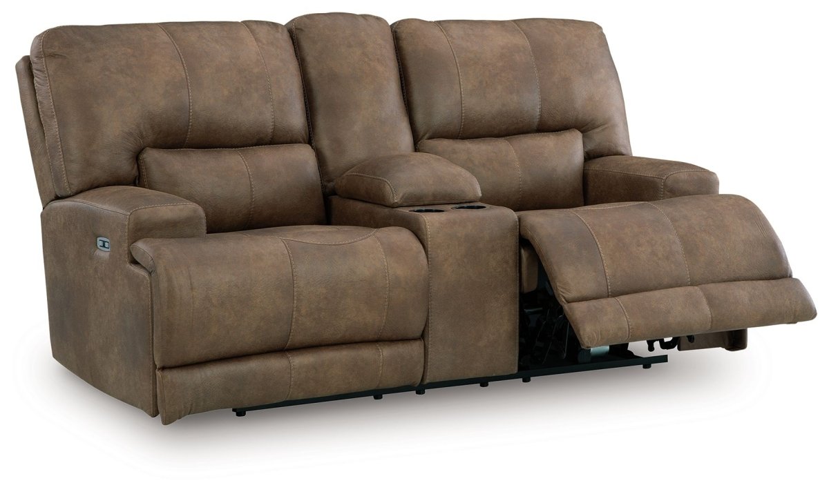 Beckley Place - Earth - Power Reclining Loveseat With Console / Adjustable Headrest Reclining Loveseats by Signature Design by Ashley® - Walls Furniture & Mattress