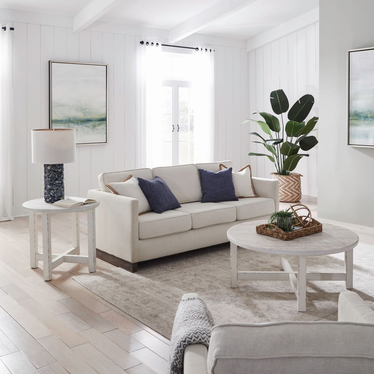 Backroads - 3 Piece Table Set (Round Cocktail Table & 2 Round End Tables) - Weathered White Table Sets by Liberty Furniture - Walls Furniture & Mattress