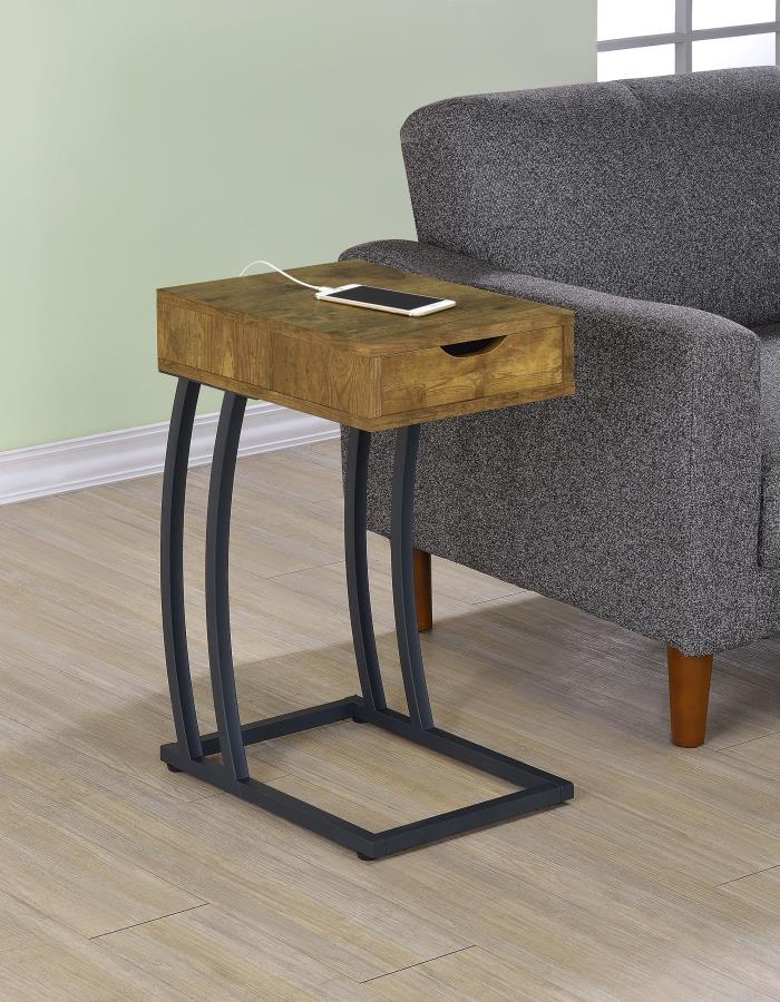 Troy - 1 - Drawer C - Shaped Side Table Power Outlet Side Tables by CoasterEssence - Walls Furniture & Mattress