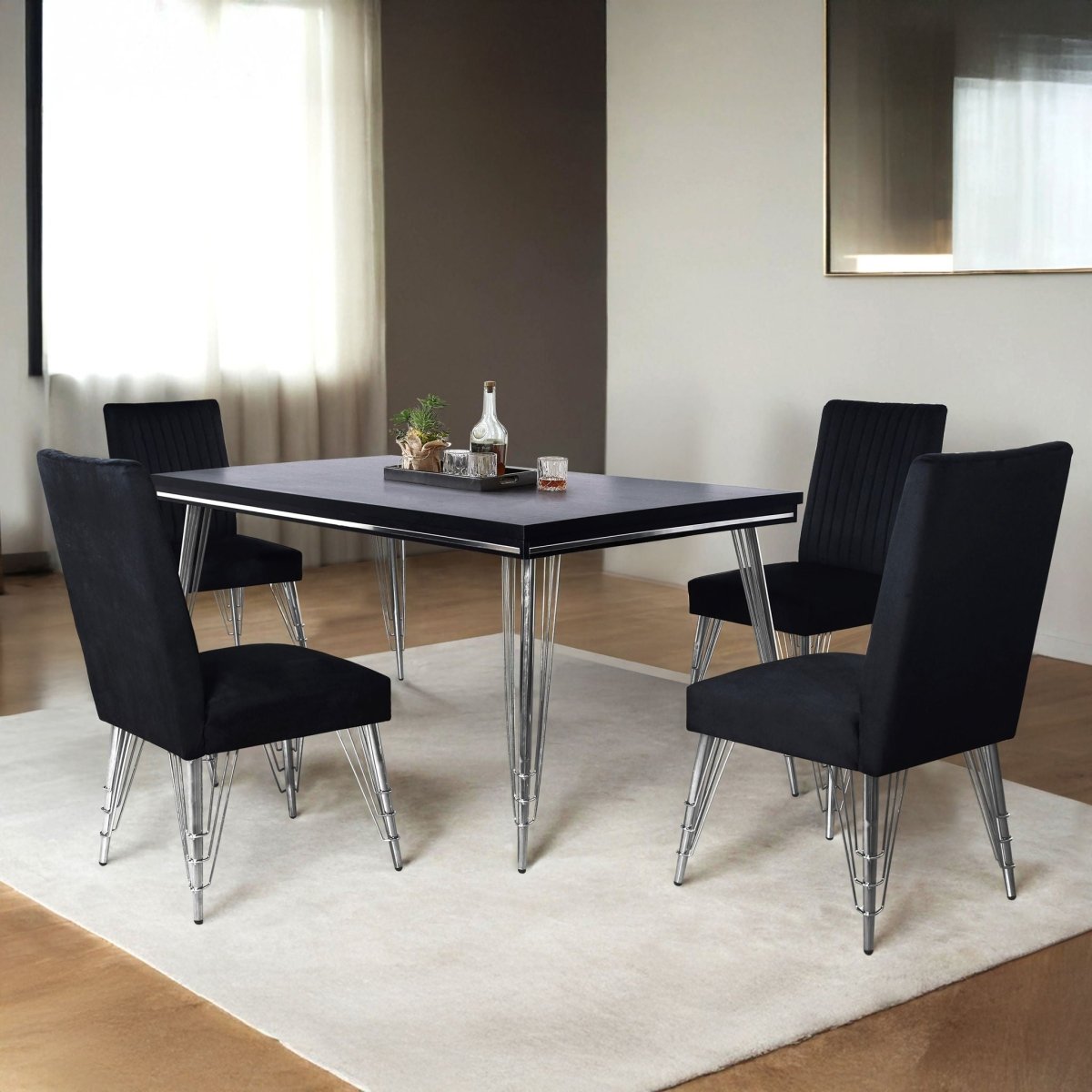 Ava - Dining Table With 4 Chairs - Black / Silver 5 Piece Dining Room Sets by New Classic - Walls Furniture & Mattress