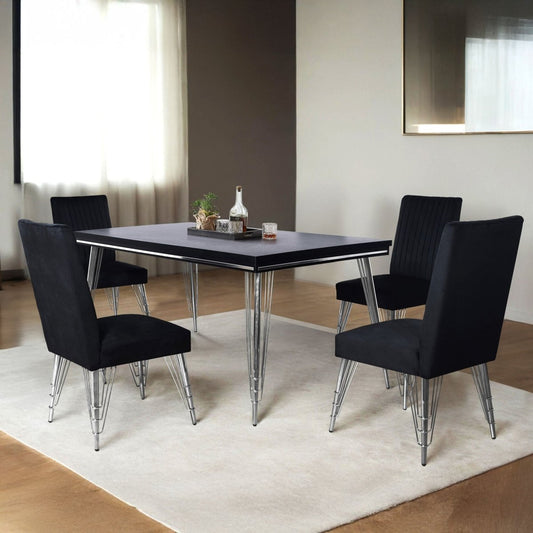 Ava - Dining Table With 4 Chairs - Black / Silver 5 Piece Dining Room Sets by New Classic - Walls Furniture & Mattress
