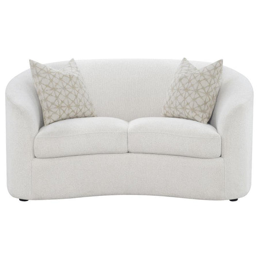 Rainn - Boucle Upholstered Sloped Arm Loveseat - Latte Stationary Loveseats by CoasterEssence - Walls Furniture & Mattress