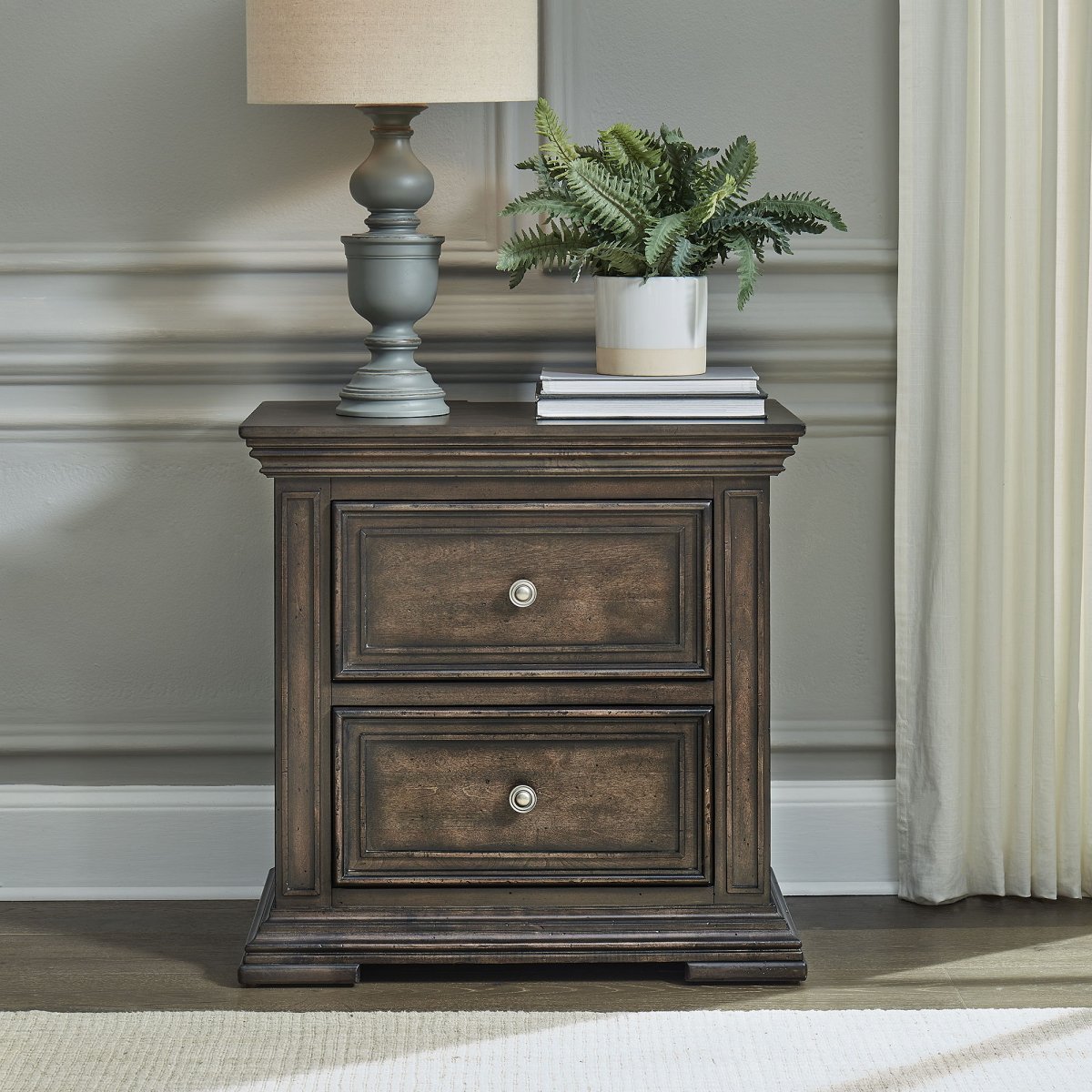Big Valley - 2 Drawer Night Stand w/ Charging Station Nightstands w/ Charging Stations by Liberty Furniture - Walls Furniture & Mattress
