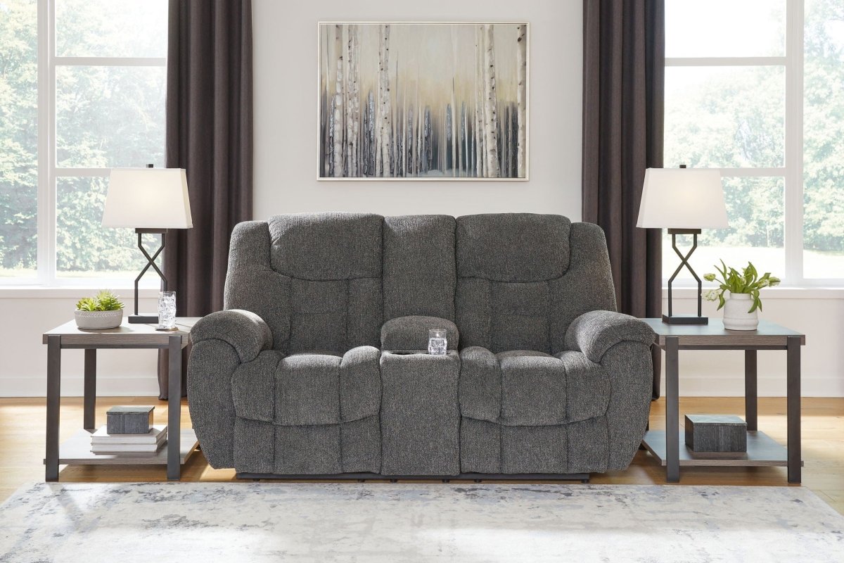 Foreside - Dbl Reclining Loveseat with Console - Charcoal Reclining Loveseats by Signature Design by Ashley® - Walls Furniture & Mattress