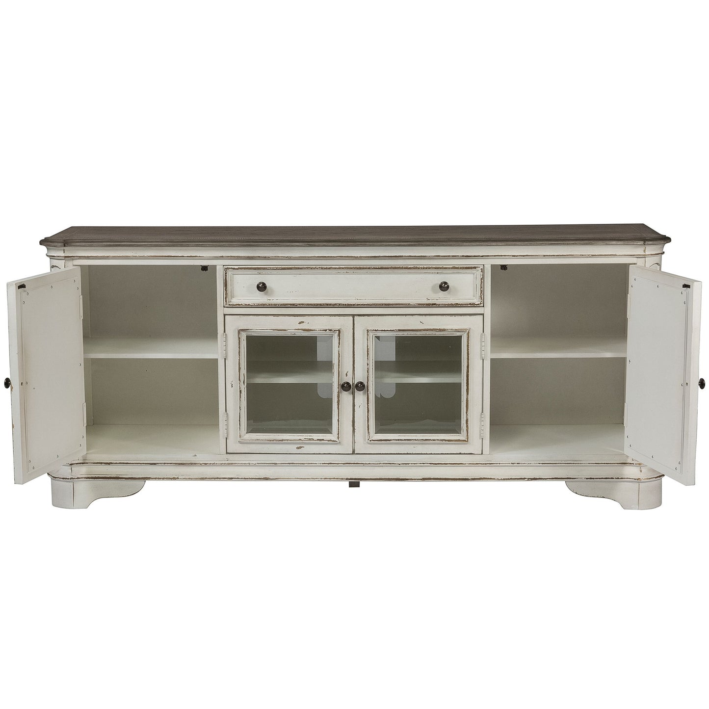 Magnolia Manor - Entertainment TV Stand (Glass Doors) - White