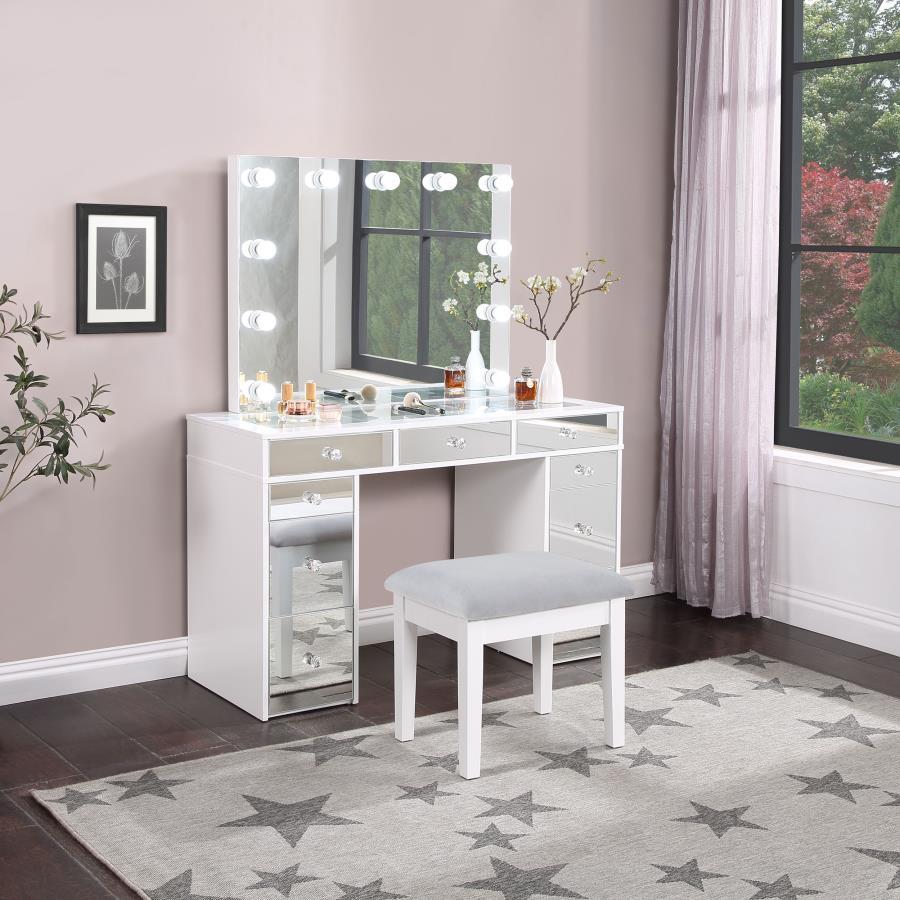 Regina - Makeup Vanity Table Set With Lighting - White Vanity Sets by Coaster Fine Furniture - Walls Furniture & Mattress