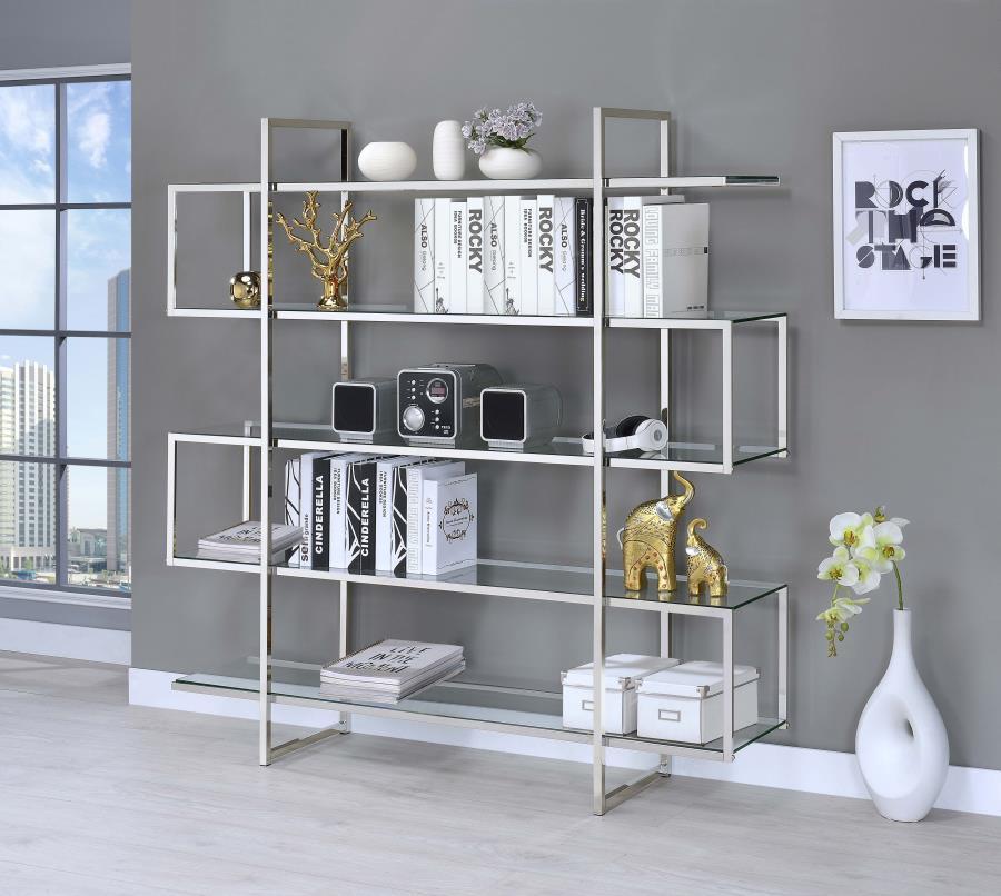 Elmer - 5 - Shelf Bookshelf - Clear And Chrome Standard Bookcases by CoasterElevations - Walls Furniture & Mattress