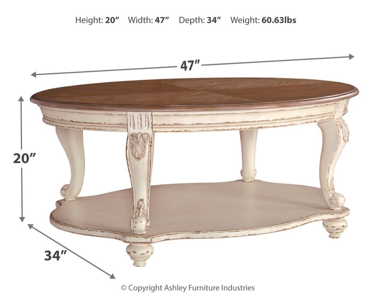 Realyn - Oval Cocktail Table - White / Brown Cocktail Tables by Signature Design by Ashley® - Walls Furniture & Mattress