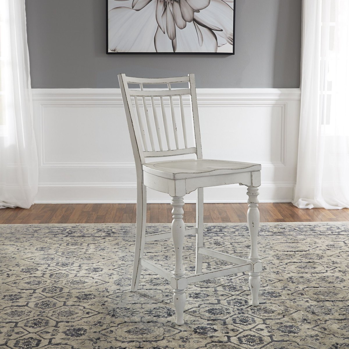 Magnolia Manor - Spindle Back Counter Chair - White Counter Chairs by Liberty Furniture - Walls Furniture & Mattress