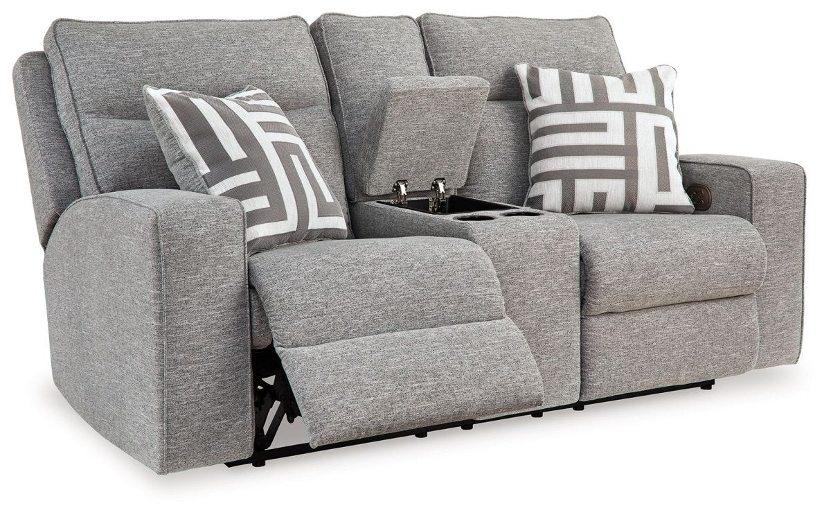 Biscoe - Power Reclining Loveseat With Console /Adj Headrest - Pewter Reclining Loveseats by Signature Design by Ashley® - Walls Furniture & Mattress