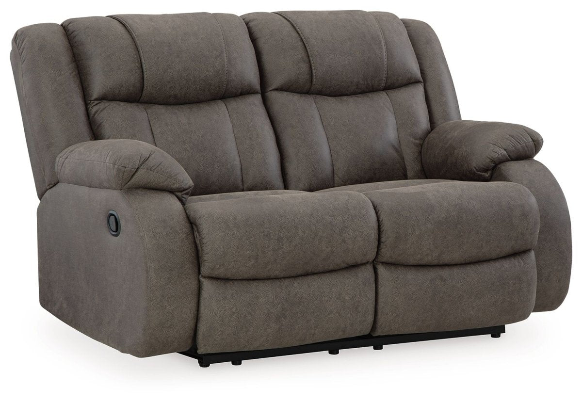 First Base - Reclining Loveseat - Gunmetal Reclining Loveseats by Signature Design by Ashley® - Walls Furniture & Mattress