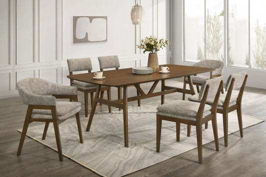 Miller - 78" Dining Table With 6 Chairs (4S/2A) - Walnut 7 Piece Dining Room Sets by New Classic - Walls Furniture & Mattress