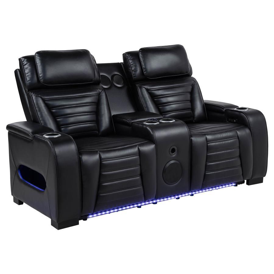 Zuma - Faux Leather Dual Power Reclining LED Loveseat - Black Reclining Loveseats by Coaster Fine Furniture - Walls Furniture & Mattress
