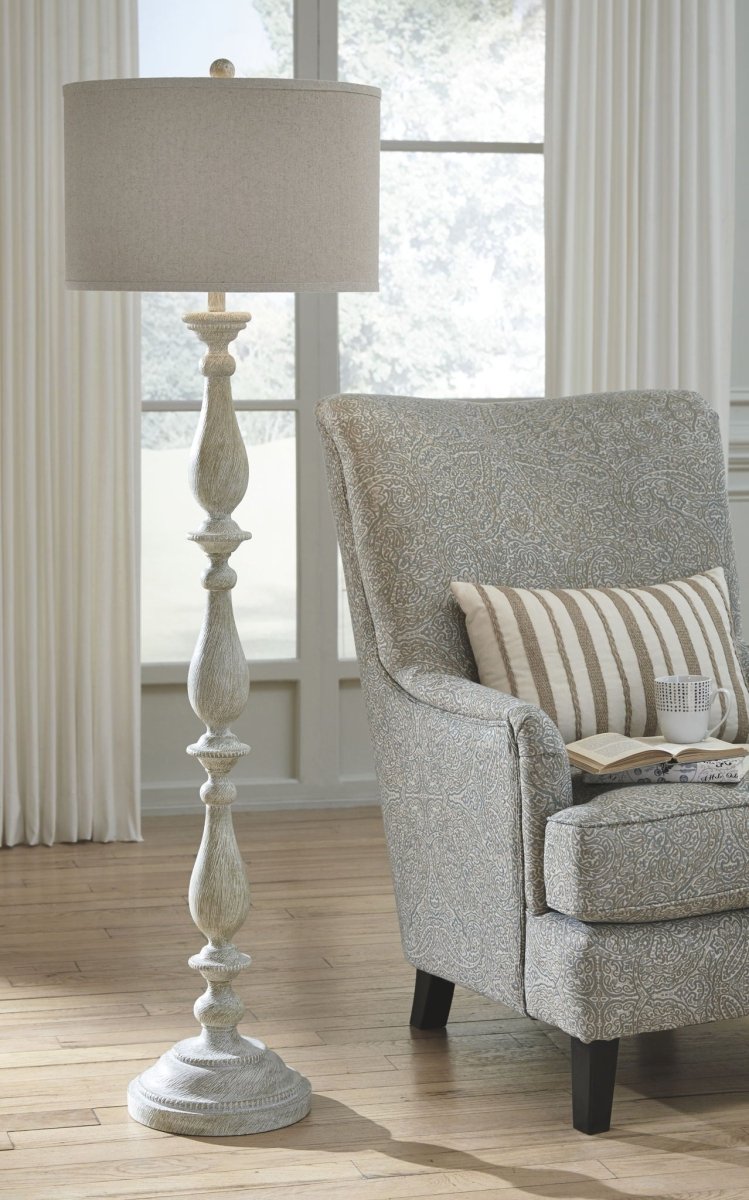 Bernadate - Poly Floor Lamp - Whitewash Floor Lamps by Signature Design by Ashley® - Walls Furniture & Mattress