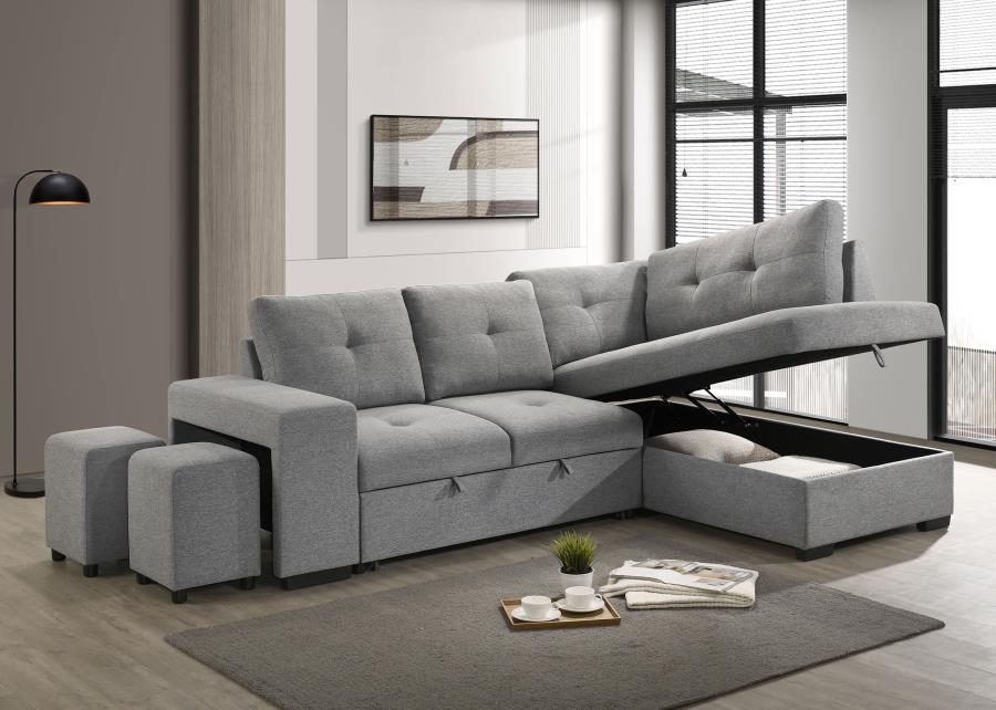 Roanne - Fabric Upholstered Sleeper Sectional Sofa - Gray Sleeper Sectionals by Coaster Fine Furniture - Walls Furniture & Mattress