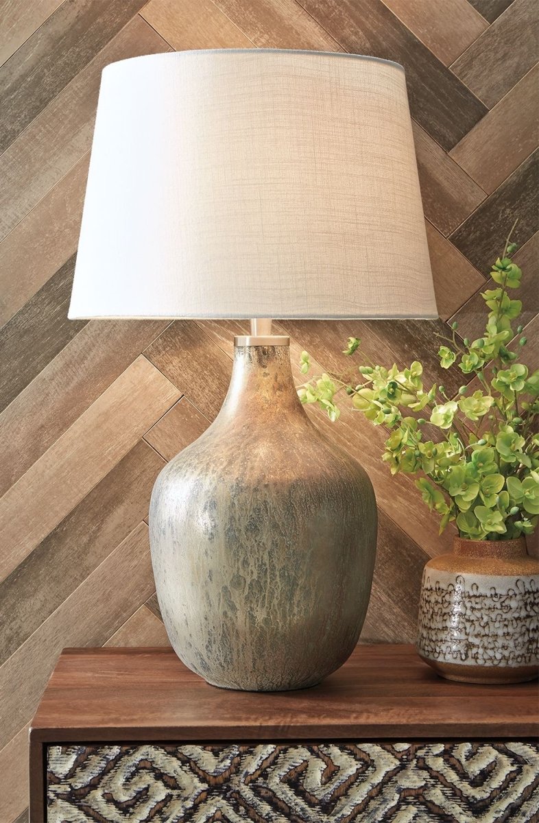 Mari - Glass Table Lamp - Gray / Gold Finish Table Lamps by Signature Design by Ashley® - Walls Furniture & Mattress