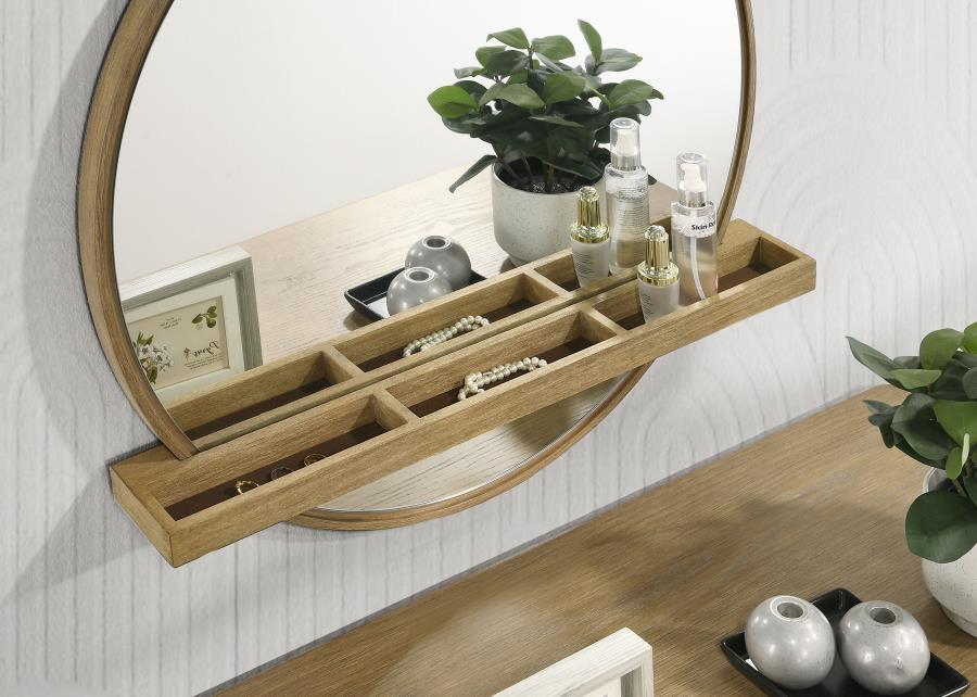 Arini - Round Vanity Wall Mirror With Shelf Vanity Mirrors by CoasterElevations - Walls Furniture & Mattress