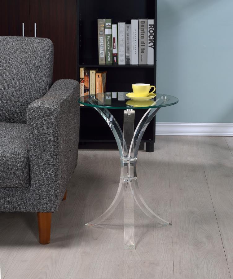 Laning - Round Glass Top Acrylic Side Table - Clear Side Tables by CoasterEveryday - Walls Furniture & Mattress