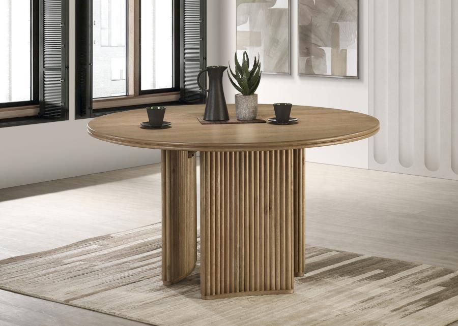 Adina - 53" Round Wood Dining Table - Distressed Light Brown Dining Tables by Coaster Fine Furniture - Walls Furniture & Mattress