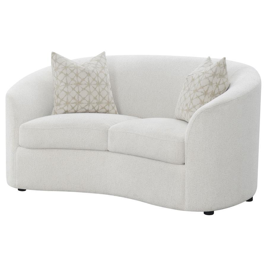 Rainn - Boucle Upholstered Sloped Arm Loveseat - Latte Stationary Loveseats by CoasterEssence - Walls Furniture & Mattress