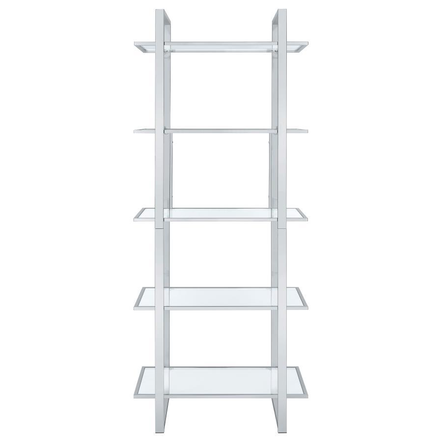 Hartford - 5 - Shelf Glass Bookshelf - Chrome Standard Bookcases by CoasterEssence - Walls Furniture & Mattress