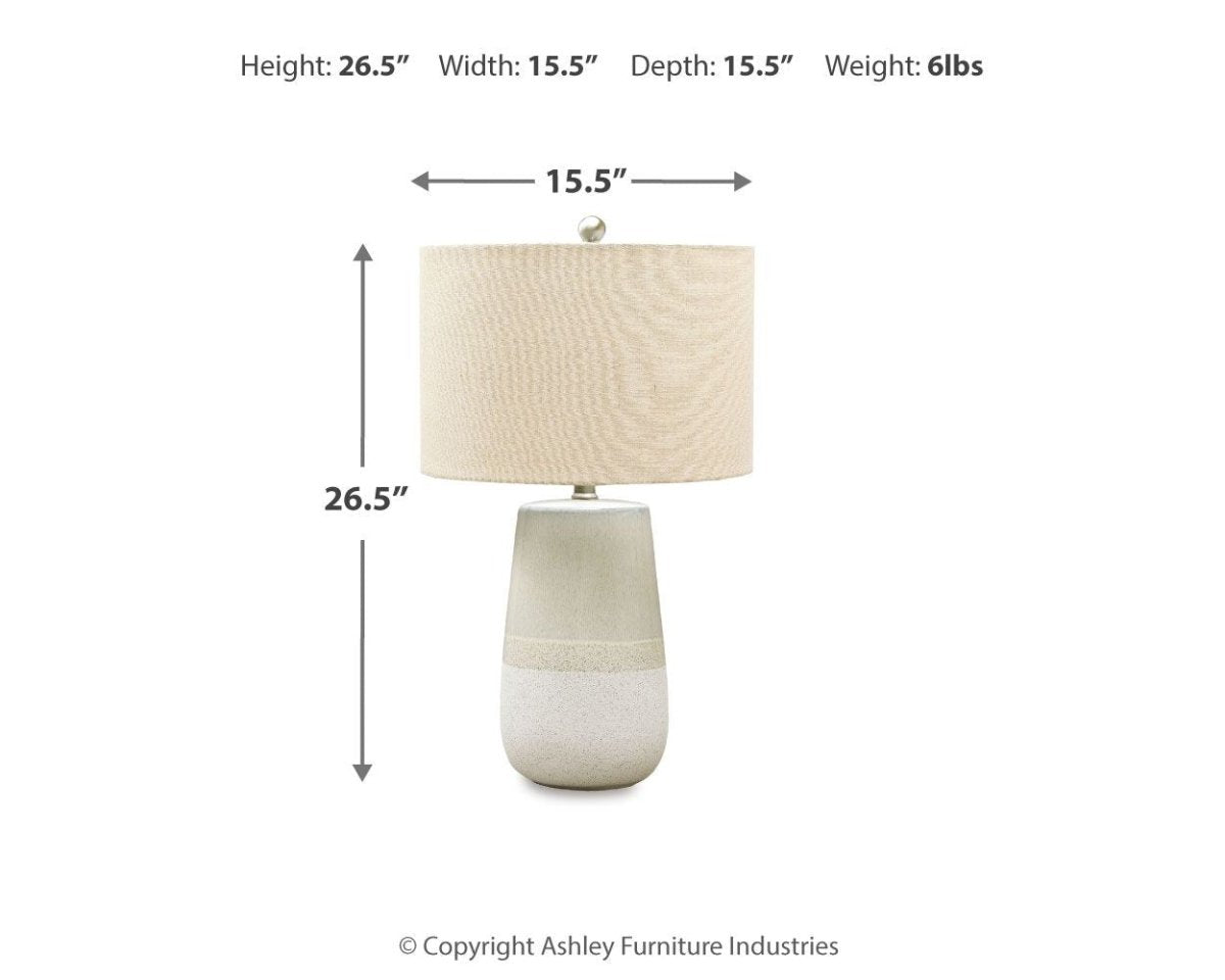 Shavon - Ceramic Table Lamp - Beige / White Table Lamps by Signature Design by Ashley® - Walls Furniture & Mattress