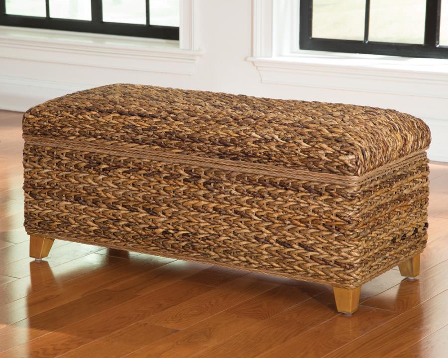 Laughton - Hand - Woven Banana Leaf Storage Trunk - Amber Storage Benches by CoasterEssence - Walls Furniture & Mattress