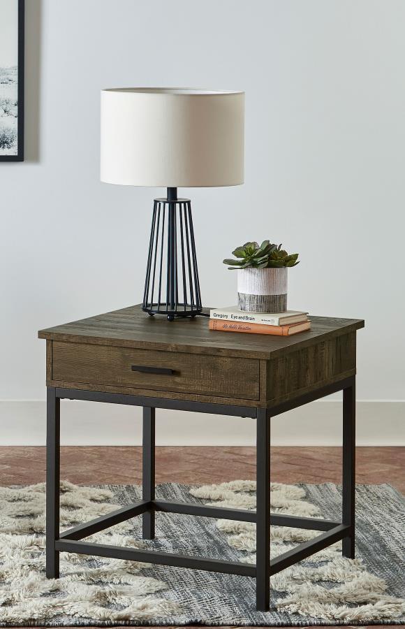 Byers - 1 - Drawer Square Engineered Wood End Table - Brown Oak End Tables by CoasterEssence - Walls Furniture & Mattress