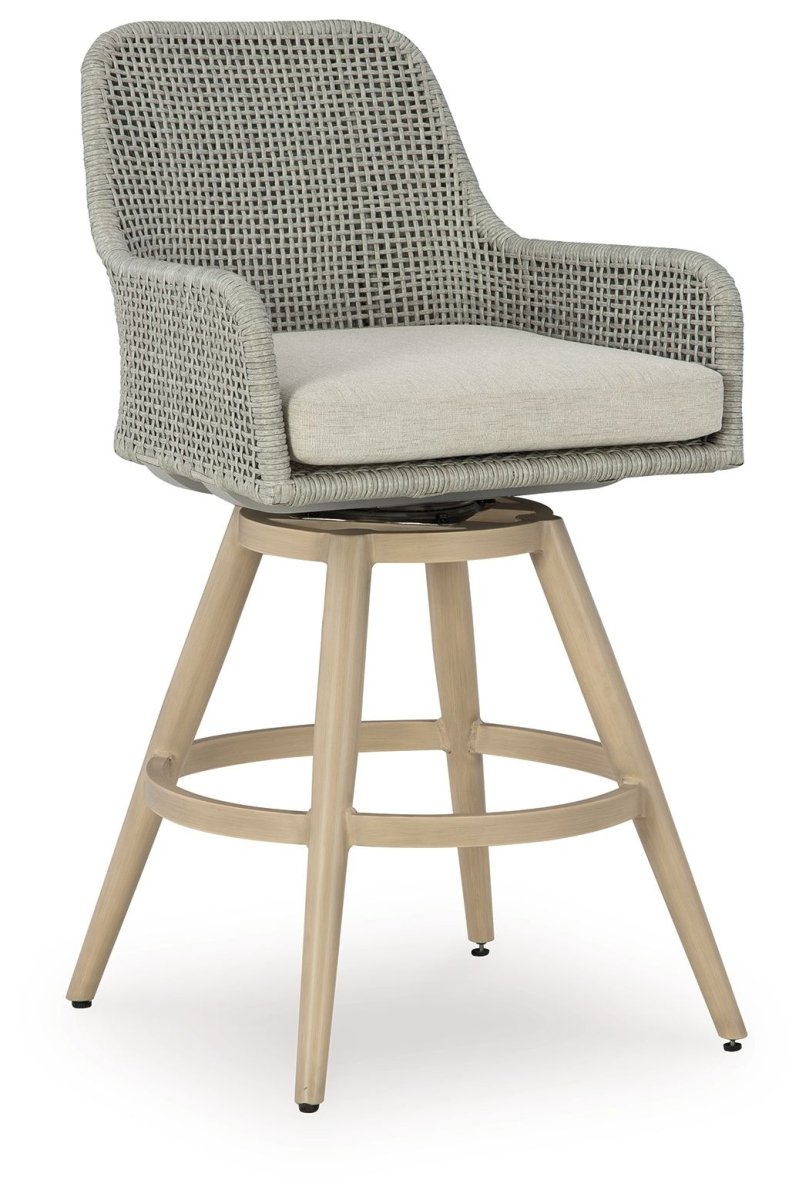 Seton Creek - Barstool With Cushion (Set of 2) - Beige / Gray Stool Sets by Signature Design by Ashley® - Walls Furniture & Mattress