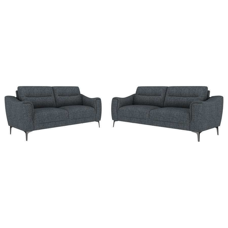 Nolan - 2 Piece Upholstered Sofa Set - Charcoal Stationary Sofas & Loveseats by Coaster Fine Furniture - Walls Furniture & Mattress
