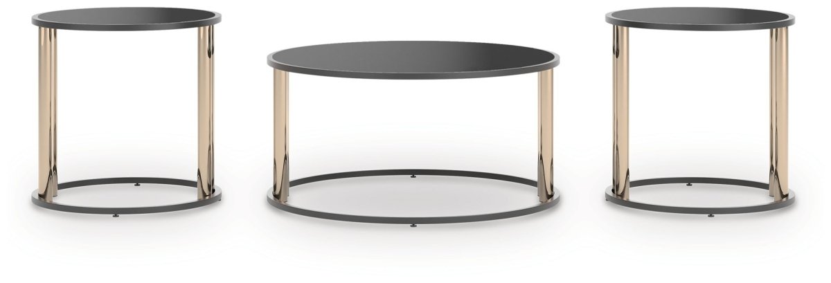 Hannerly - Black / Gold Finish - Occasional Table Set (Set of 3) Table Sets by Signature Design by Ashley® - Walls Furniture & Mattress