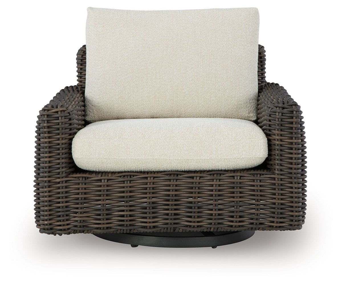 Kimora - Swivel Glider Lounge With Cushion - Beige / Dark Brown Swivel Chairs by Signature Design by Ashley® - Walls Furniture & Mattress