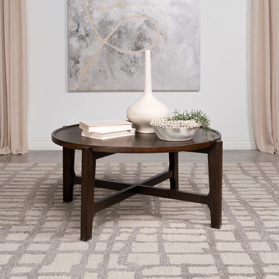 Cota - Round Solid Wood Coffee Table - Dark Brown Coffee Tables by Coaster Fine Furniture - Walls Furniture & Mattress