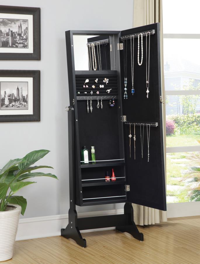 Cortez - Cheval Mirror With Jewelry Storage - Black Storage Mirrors by CoasterEssence - Walls Furniture & Mattress