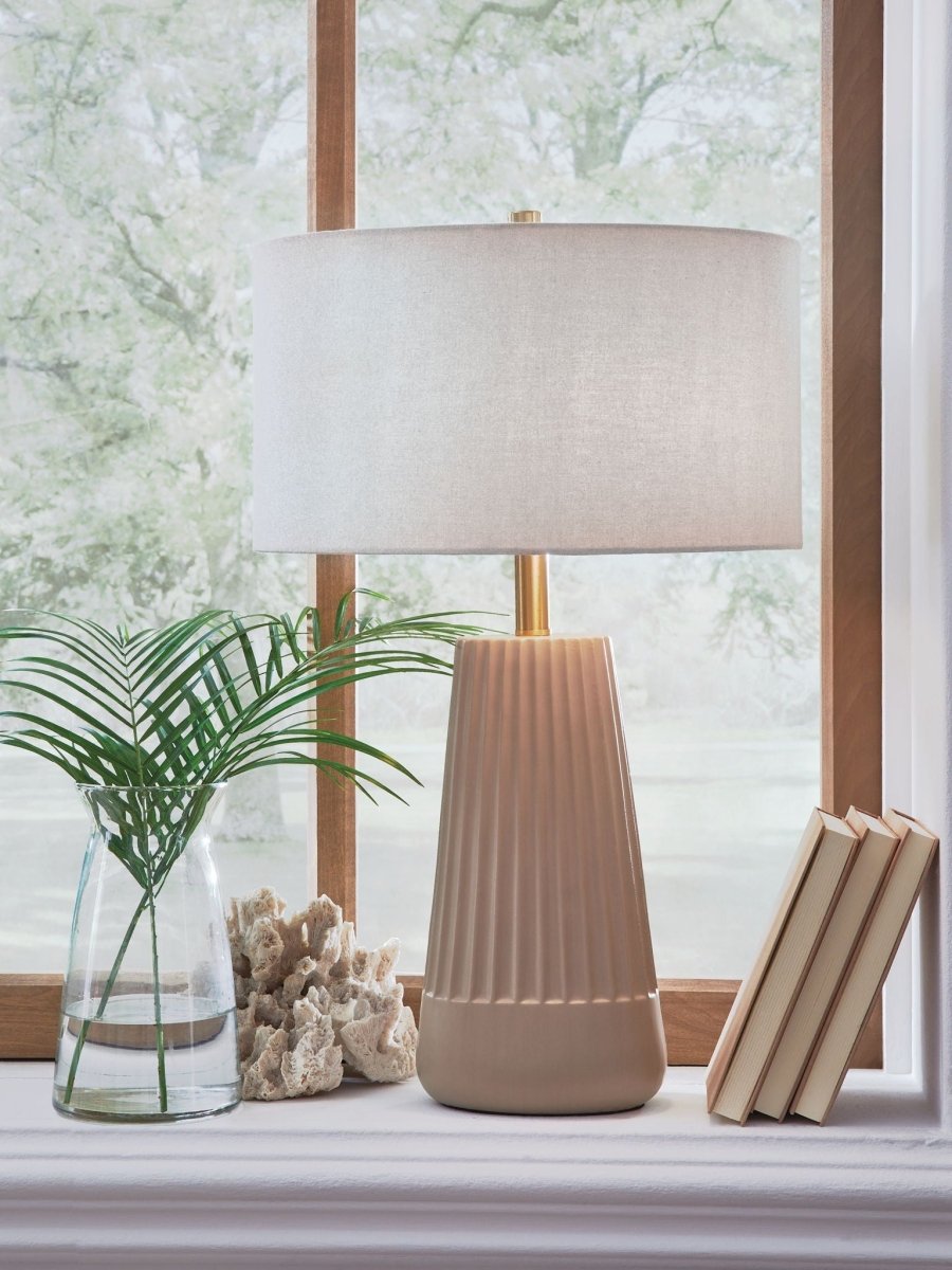 Dellner - Ceramic Table Lamp - Mocha Table Lamps by Signature Design by Ashley® - Walls Furniture & Mattress
