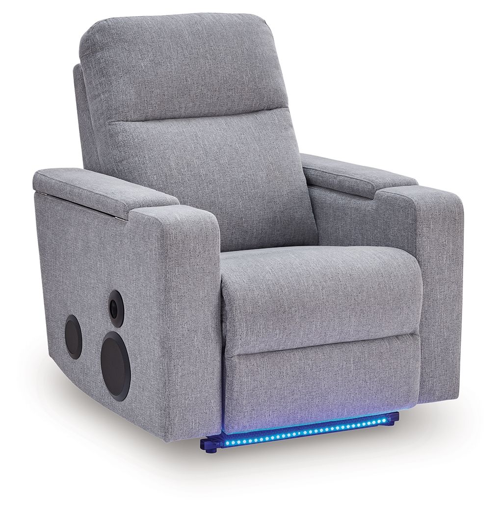 Pineland - Glider Power Recliner With Audio System - Pewter Glider Chairs by Signature Design by Ashley® - Walls Furniture & Mattress