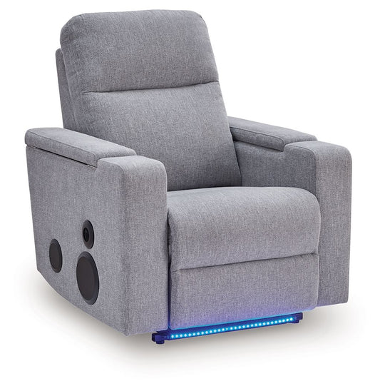 Pineland - Glider Power Recliner With Audio System - Pewter Glider Chairs by Signature Design by Ashley® - Walls Furniture & Mattress