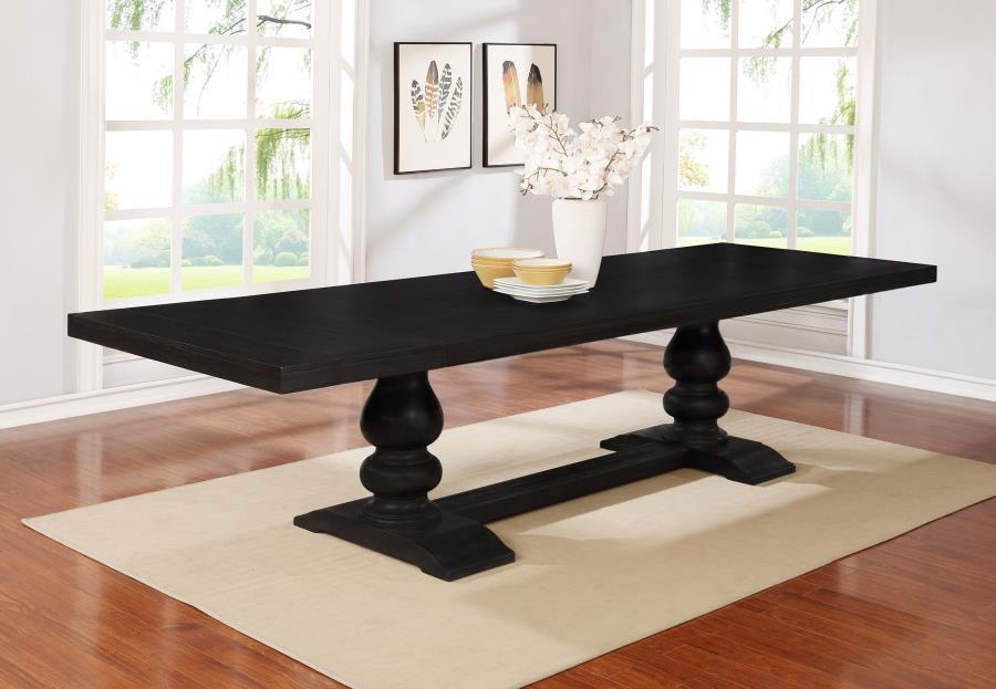 Phelps - Extension Leaf Dining Table Distressed Noir - Distressed Nior Dining Tables with Extensions by CoasterEssence - Walls Furniture & Mattress