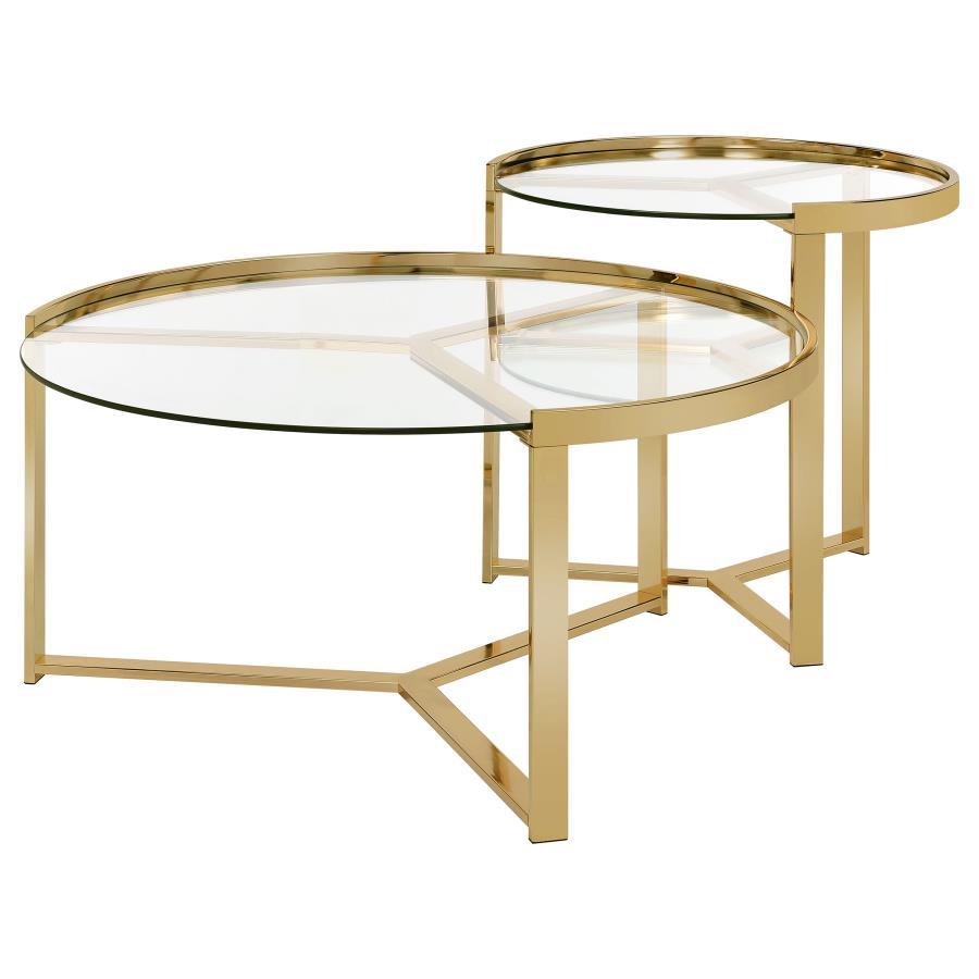 Delia - 2 Piece Round Glass Top Nesting Coffee Table Nesting Tables by Coaster Fine Furniture - Walls Furniture & Mattress