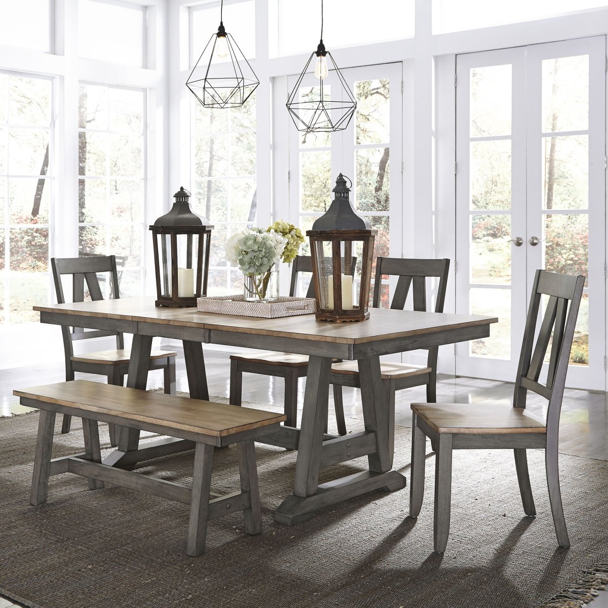 Lindsey Farm - Trestle Table Set 5 Piece Dining Room Sets by Liberty Furniture - Walls Furniture & Mattress