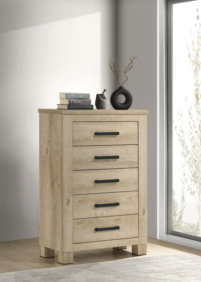 Oakglen - 5 - Drawer Bedroom Chest Of Drawers - Weathered Oak Accent Chests by Coaster Fine Furniture - Walls Furniture & Mattress