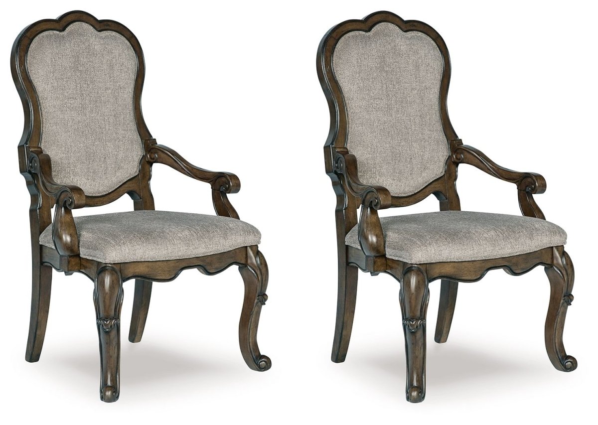 Maylee - Dining Upholstered Arm Chair (Set of 2) - Dark Brown Chair Sets by Signature Design by Ashley® - Walls Furniture & Mattress