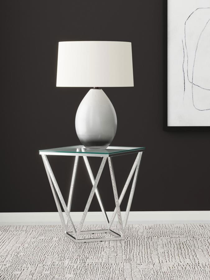 Brittania - Square Glass Top Geometric End Table - Nickel End Tables by Coaster Fine Furniture - Walls Furniture & Mattress